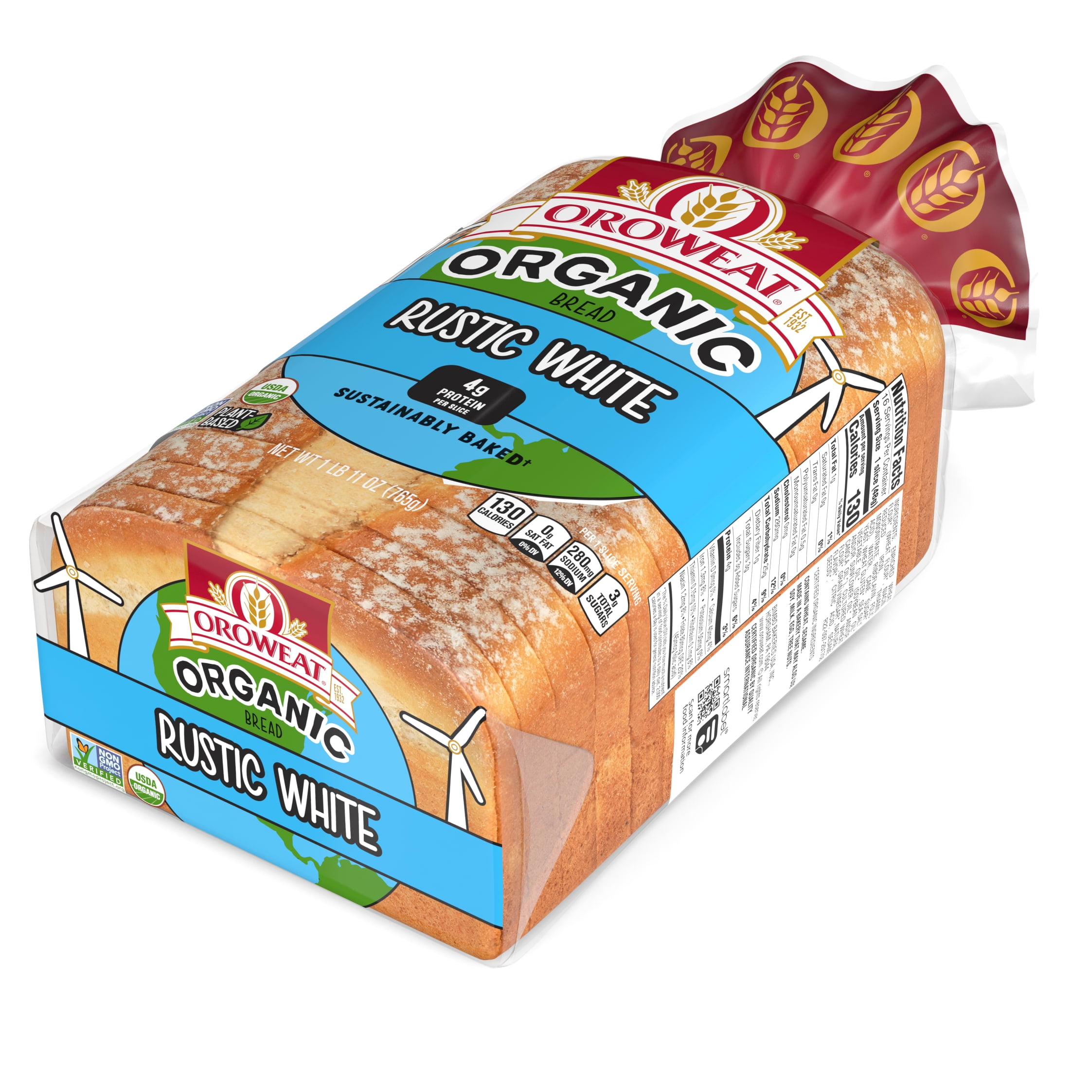 Oroweat Organic Rustic White Bread, 27 oz, Plain White Bread, Bag