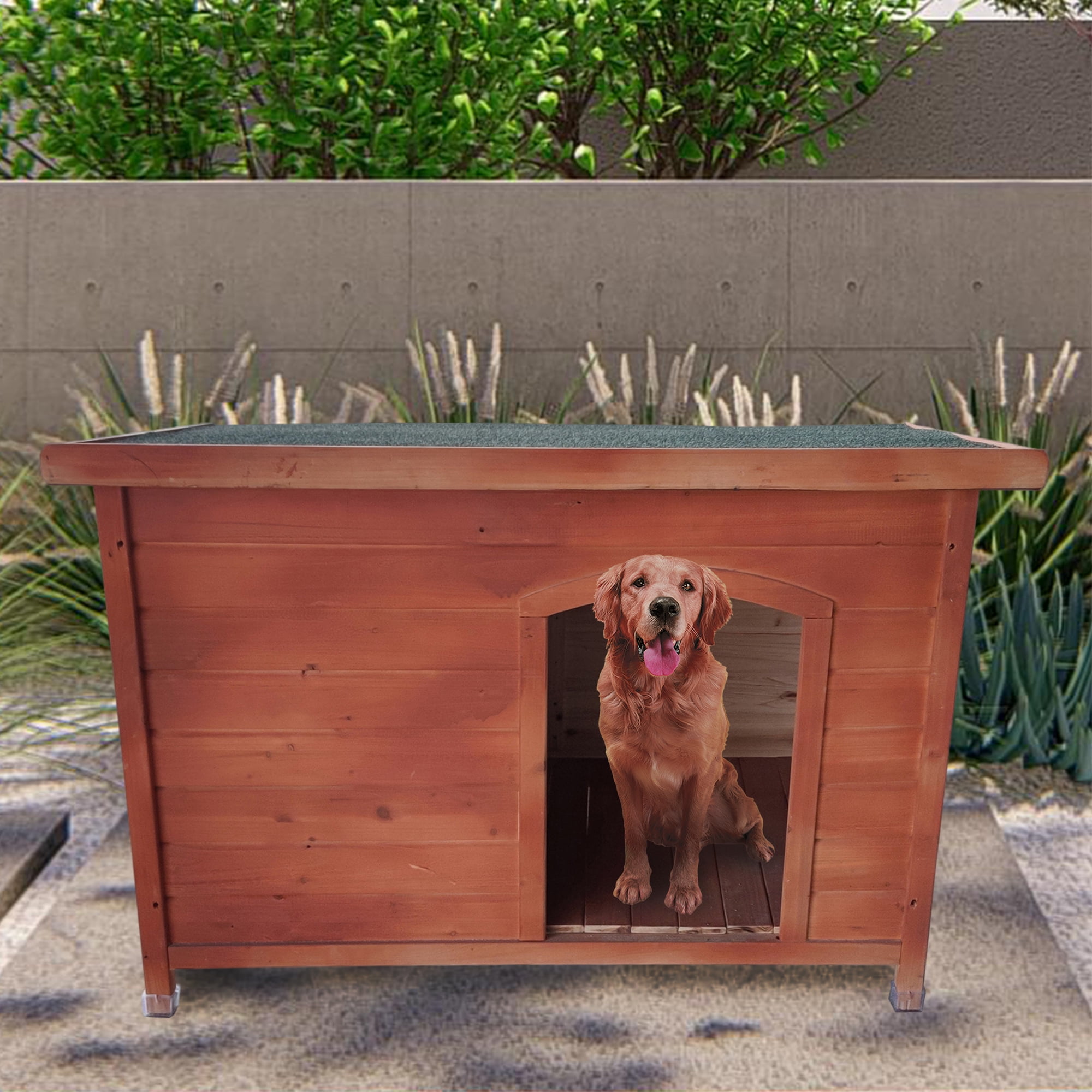 Pefilos 45" Outdoor Wood Dog Houses, Weatherproof Pet Cat House with Natural Door Cute Shelter Rabbit Hutch, Orange L Pefilos 45" Outdoor Wood Dog Houses, Weatherproof Pet Cat House with Natural Door Cute Shelter Rabbit Hutch, Orange L