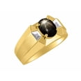 thumbnail image 3 of RYLOS Mens Rings Yellow Gold Plated Silver Rings Classic Designer Style 9X7MM Gemstone & Diamond Ring  Black Star Sapphire March Birthstone Rings For Men Men's Rings Silver Rings, Size 8,9,10,11,12,13, 3 of 6