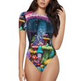 thumbnail image 1 of Fotbe Colorful Mushroom Body de Mujer con Cuello Redondo y Mangas Cortas, Sin Mangas Ajustado, Suave, Cómodo y Básico-X-Large, 1 of 7