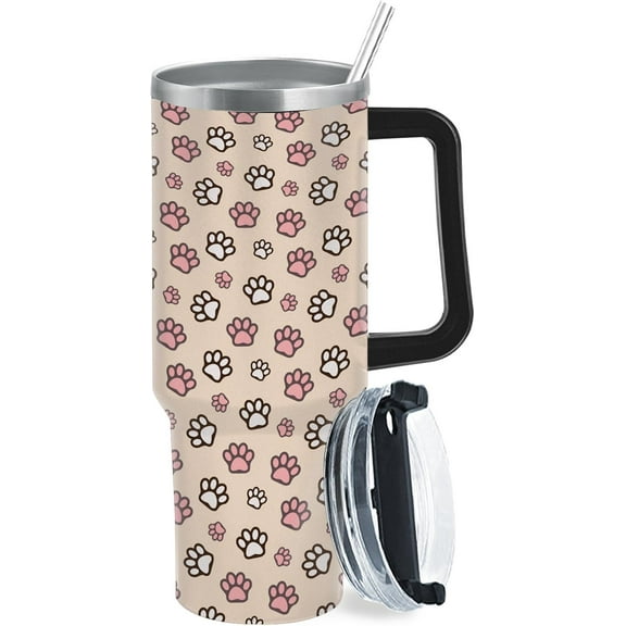 Funny Cute Dog Paws 40oz Tumbler With Handle Gifts For Daughters Stainless Steel Wine Tumbler With Lid For Gym