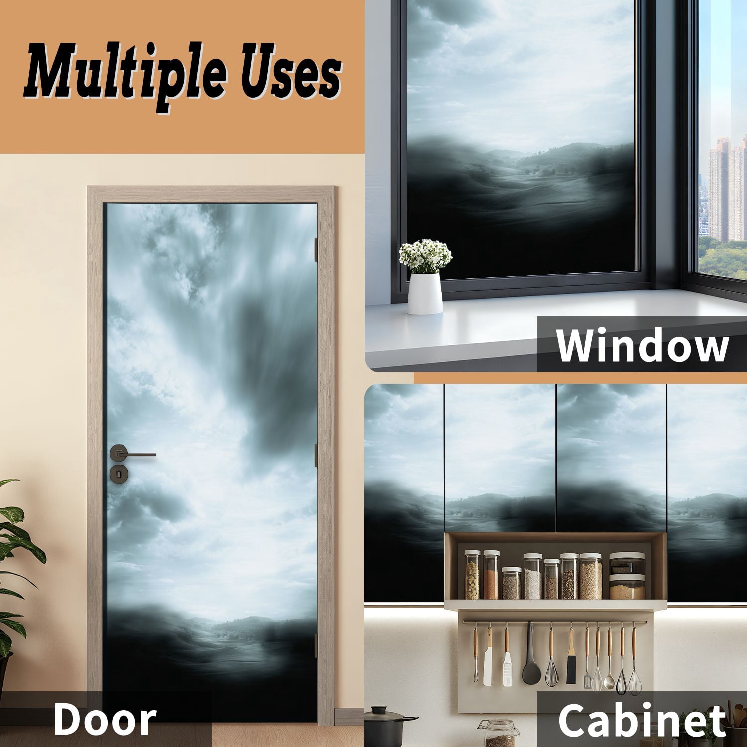 Self Adhesive Vinyl Refrigerator Wrap Set sky clouds Door Mural Removable Fridge Sticker Peel and Stick&nbsp;Full Door Cover Decal Kitchen Bar Decor