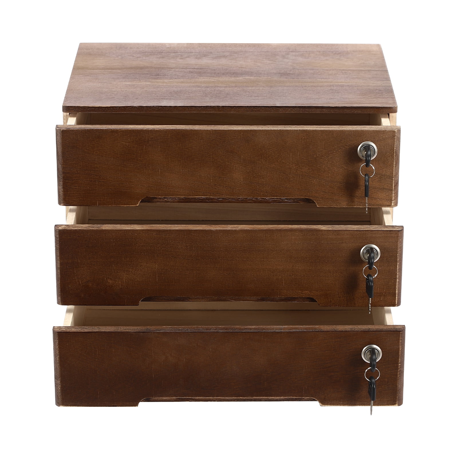 Wooden Desktop Storage Box with Lockable Drawers, Office Supplies File Organizer, Flat File Cabinet