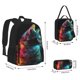 thumbnail image 2 of Balery Neon Spectrum Cat Portrait Mochila escolar 3 en 1 para niños: mochila resistente con lonchera térmica y estuche para lápices. Mochila escolar para niños y niñas., 2 of 7