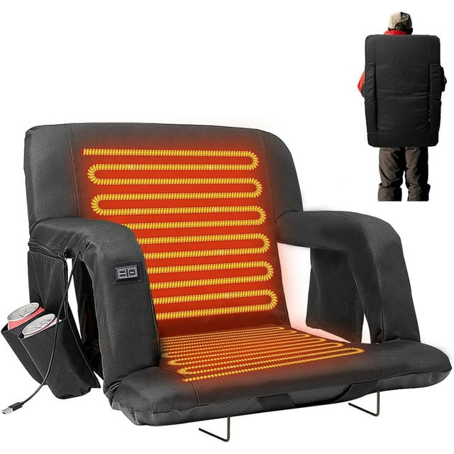 Slsy Sièges de Stade Chauffants Double Face pour Gradins avec Soutien du Dos et des Bras et Grand Coussin, Siège de Gradins Extra Portable à 6 Positions Inclinables pour Jeux et Sports de Camping en Plein Air