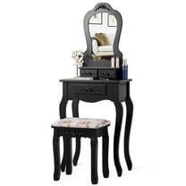 Topbuy Vanity Mirror Dressing Table Simple Style Beauty Dresser w/ Cushioned Bench Black