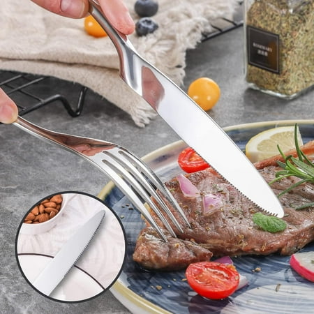 24-Piece Silverware Set for 6, Heavy Duty 18/10 Stainless Steel Cutlery Set with Forged Stand Knife, Modern Flatware Utensils Set, Forks Spoons and Knives Set, Mirror Polished, Dishwasher Safe
