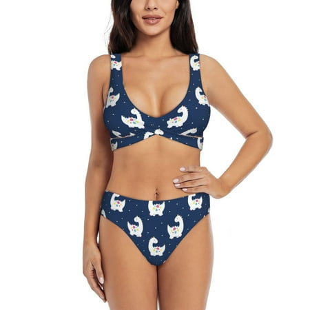Bathing Suit For Women  Rainbow Cute Dinosaur High Waisted Bikini Set Bathing Suit Cross Lace Up Swimsuit