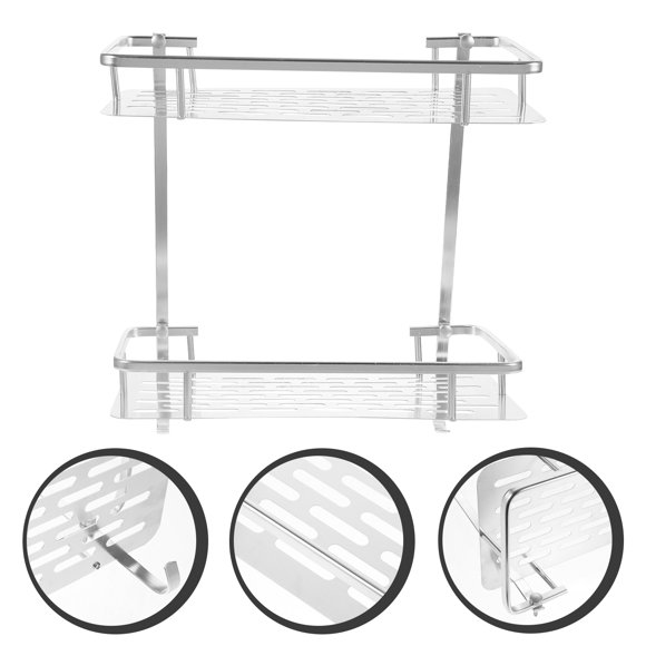 OULII 1Set Bathroom Wall Rack Aluminium Alloy Silver Rectangular Board Double Layer Simple Design For Homeowners