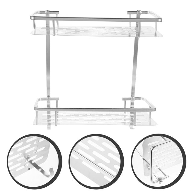 OULII 1Set Bathroom Wall Rack Aluminium Alloy Silver Rectangular Board Double Layer Simple Design For Homeowners