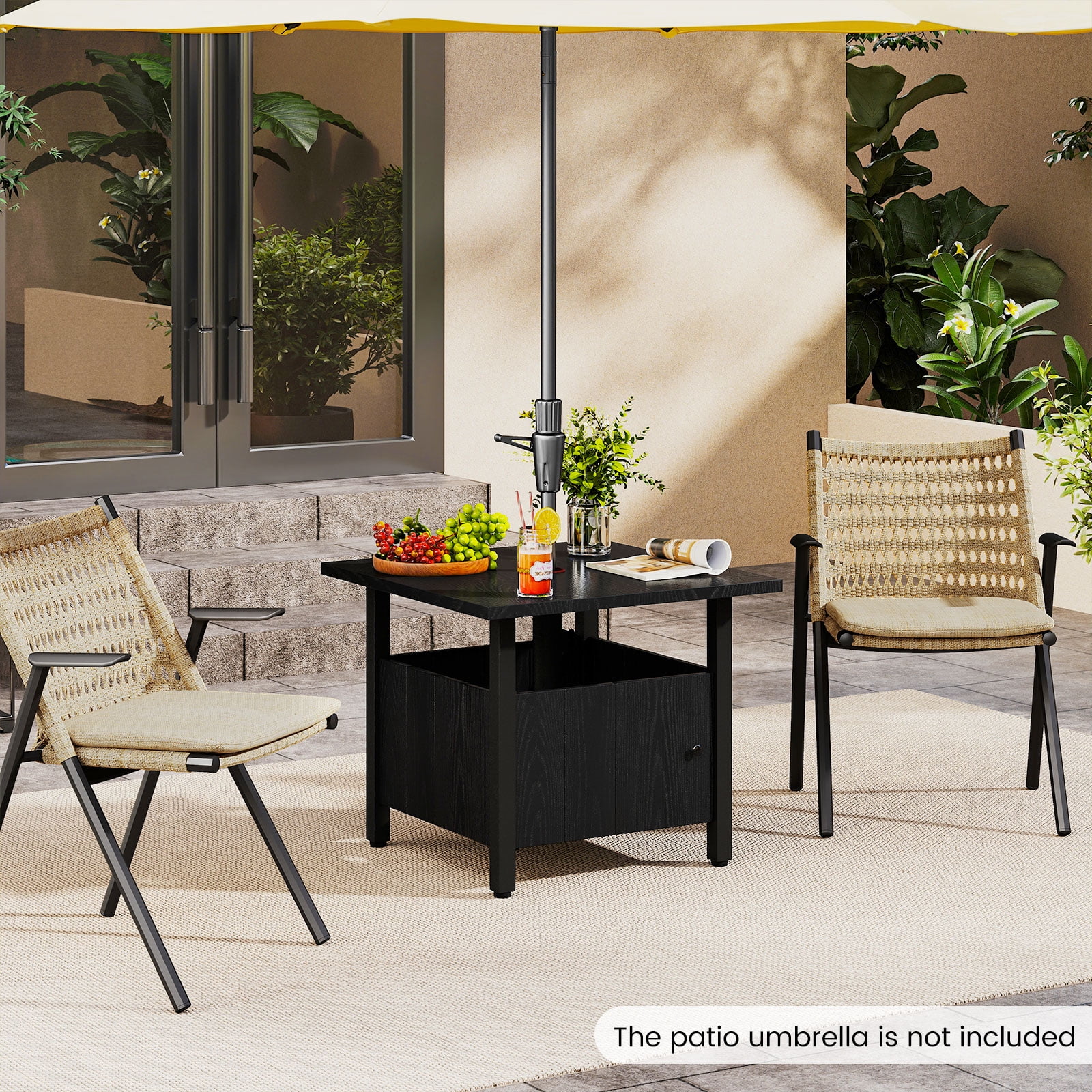 Gymax Outdoor Side Table w/ 1.89'' Umbrella Hole Patio Umbrella Table Base Stand