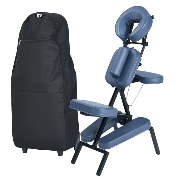 Master Massage Professional Compact and Foldable Massage Chair – Adjustable Aluminum Frame with Rolling Carry Case – Perfect for Spa, Salon, and Tattoo Studios – Blue