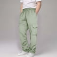 thumbnail image 2 of TAmten Boy Pants Size 7-8 Boys Baggy Cargo Sweatpants Straight Wide Leg Open Bottom Drawstring Elastic Waist Workout Athletic Joggers Sweat Pants(Green,13-14 Years), 2 of 7
