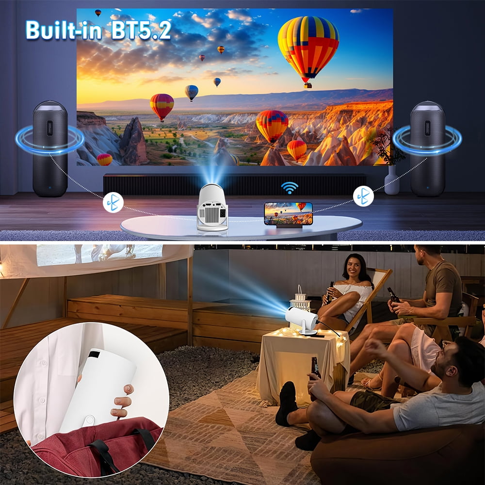 4K Supported Native 720P Full HD Mini Projector - Android 11, Auto Keystone Correction, WiFi 6 & Bluetooth 5.2, Portable Smart Projector for Home Theater/Outdoor