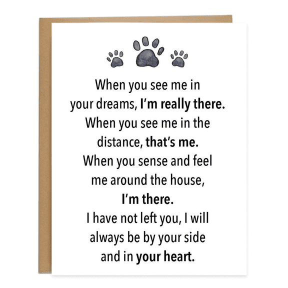 Pet Loss Sympathy Card – "I’m Really There" Inspirational Message – Paw Print Design – Blank Inside, Envelope Included – Comforting Gift for Grieving Pet Owners