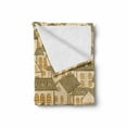 thumbnail image 2 of Retro Soft Flannel Fleece Throw Blanket, Hand Drawn Village Town Houses Pattern with Pyramidal Roofs, Cozy Plush for Indoor and Outdoor Use, 50" x 60", Reseda Green Sand Brown, by Ambesonne, 2 of 6