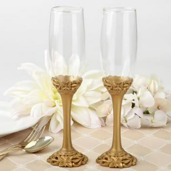 Gold Lattice Botanical Design Champagne Flute Set
