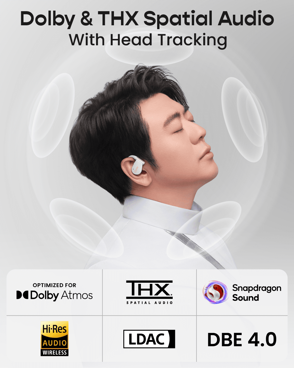 Cleer ARC 5 Open-Ear Wireless Earbuds with Ear Hooks, Dolby Atmos & THX Spatial Audio, 60H Battery, Fast Charge, IPX7 Waterproof Sports Headphones for Running & Workouts, White
