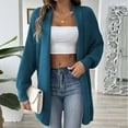 thumbnail image 4 of ATOYSOY Women's Long Sleeve Tops Loose Jackets Sweaters for Women Open Front Cardigan Fall Winter Casual Sweatshirts Outwear Lightweight Solid Color Midi Coat Blue Free Size, 4 of 6