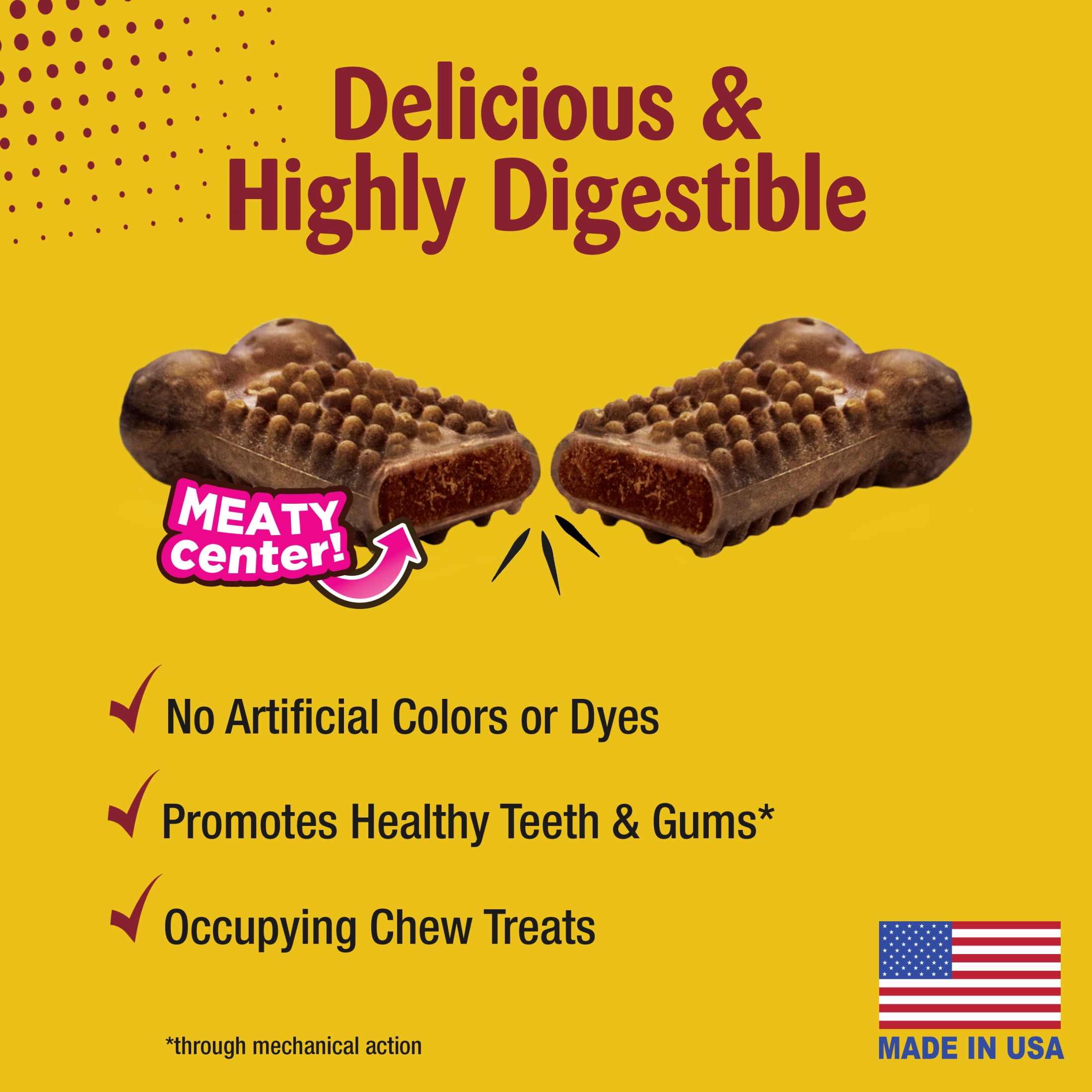 Nylabone Nubz Meaty Center Dog Treats for Large Dogs, Beef Flavor Dog Bones, Large - 30+ lbs., 2 Count