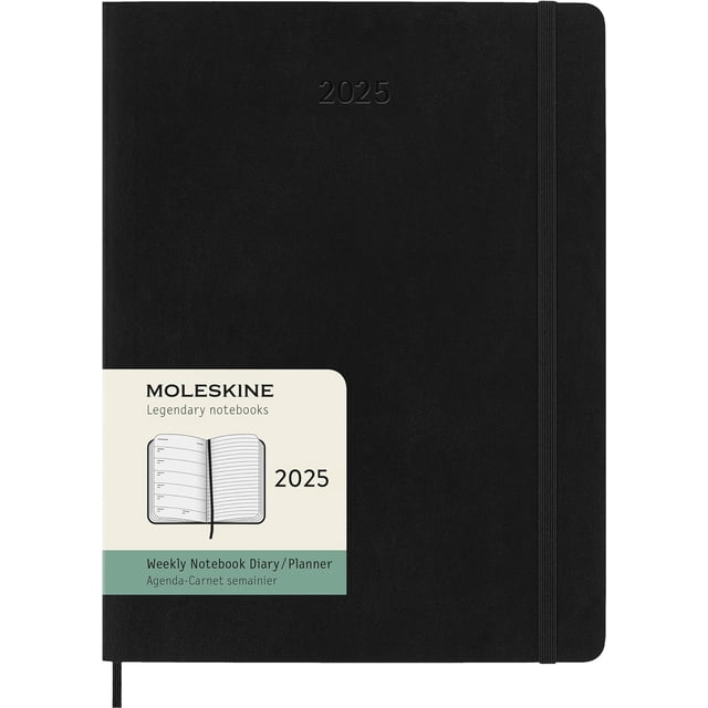 Planificador Moleskine Classic, 12 meses, 2025, semanal, XL, negro