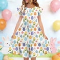 thumbnail image 1 of EGNMCR Robe à Manches Courtes Col Rond Robe d'Été pour Enfants à Manches Plissées Double Couche Imprimée pour Enfants de 5 à 14 Ans, 1 of 7