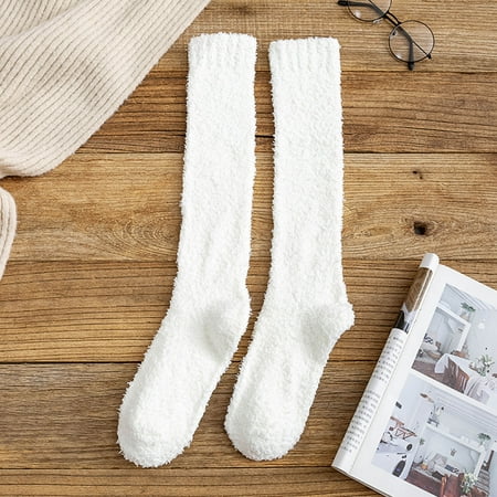 

Socks Clearance Winter Women Coral Fleece Socks Middle Tube Sleeping Home Solid Calf Socks White Y11