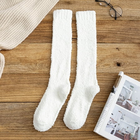 

Socks Clearance Winter Women Coral Fleece Socks Middle Tube Sleeping Home Solid Calf Socks White Y11