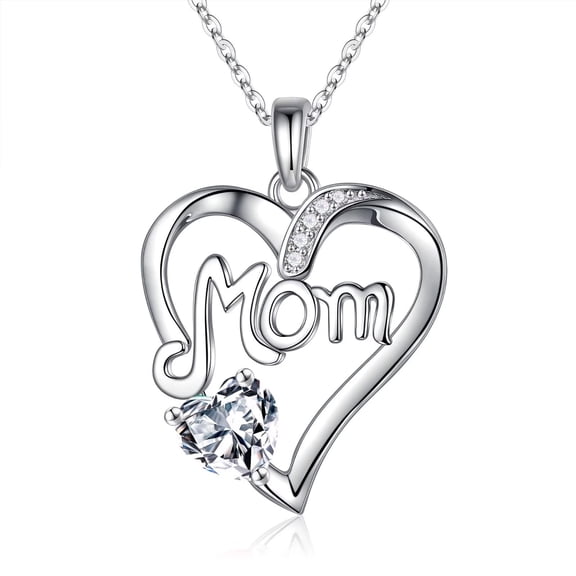 Turandoss 925 Sterling Silver Mom Necklace Heart Birthstone Necklace Gifts for Mom Anniversary Valentines Mothers Day Birthday Jewelry Gifts for Mom
