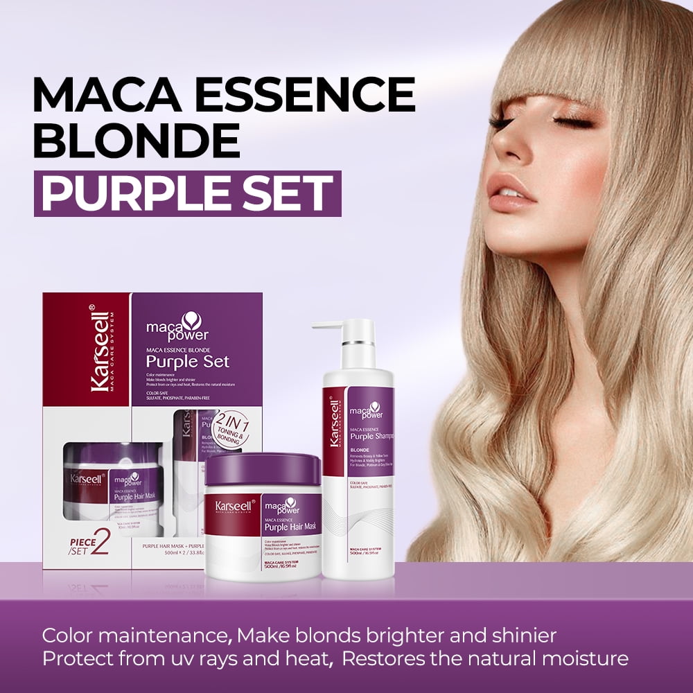 Karseell Purple Hair Mask and Purple Shampoo Set, Neutralizes Brass & Yellow Tones for Blonde, Gray, Silver Color Treated Hair, 2 x 16.9floz