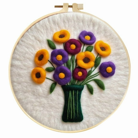 Colorful Flower Bouquet Needle Felting Set, Beginner Felt Painting Set with Decorative Frame, Suitable for Home Decoration, Christmas Gift
