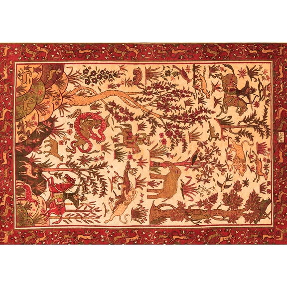 Ahgly Company Indoor Rectangle Animal Orange Traditional Area Rugs, 5' x 8'