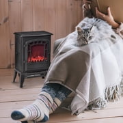 Electric Fireplace Heater, Freestanding Fireplace Stove with Realistic Flame Effect Overheat Protection 750W/1500W Black
