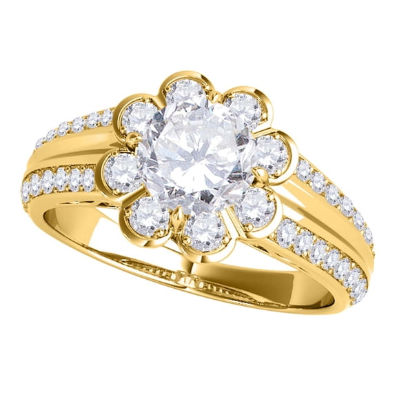 Aonejewelry 3/4 Carat Halo Round Diamond Flower Shaped Engagement Ring In 14k Yellow Gold