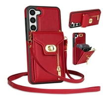 Mantto for Samsung Galaxy A54 5G Back Zipper Wallet Case with Detachable Shoulder Strap,Luxury Metal Buckle Card Slots Shockproof Premium PU Leather Stand Crossbody Phone Case for Women Men,Red