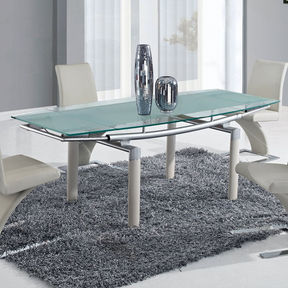 Global USA 88DT Rectangular Frosted Glass Dining Table w/ Beige Legs