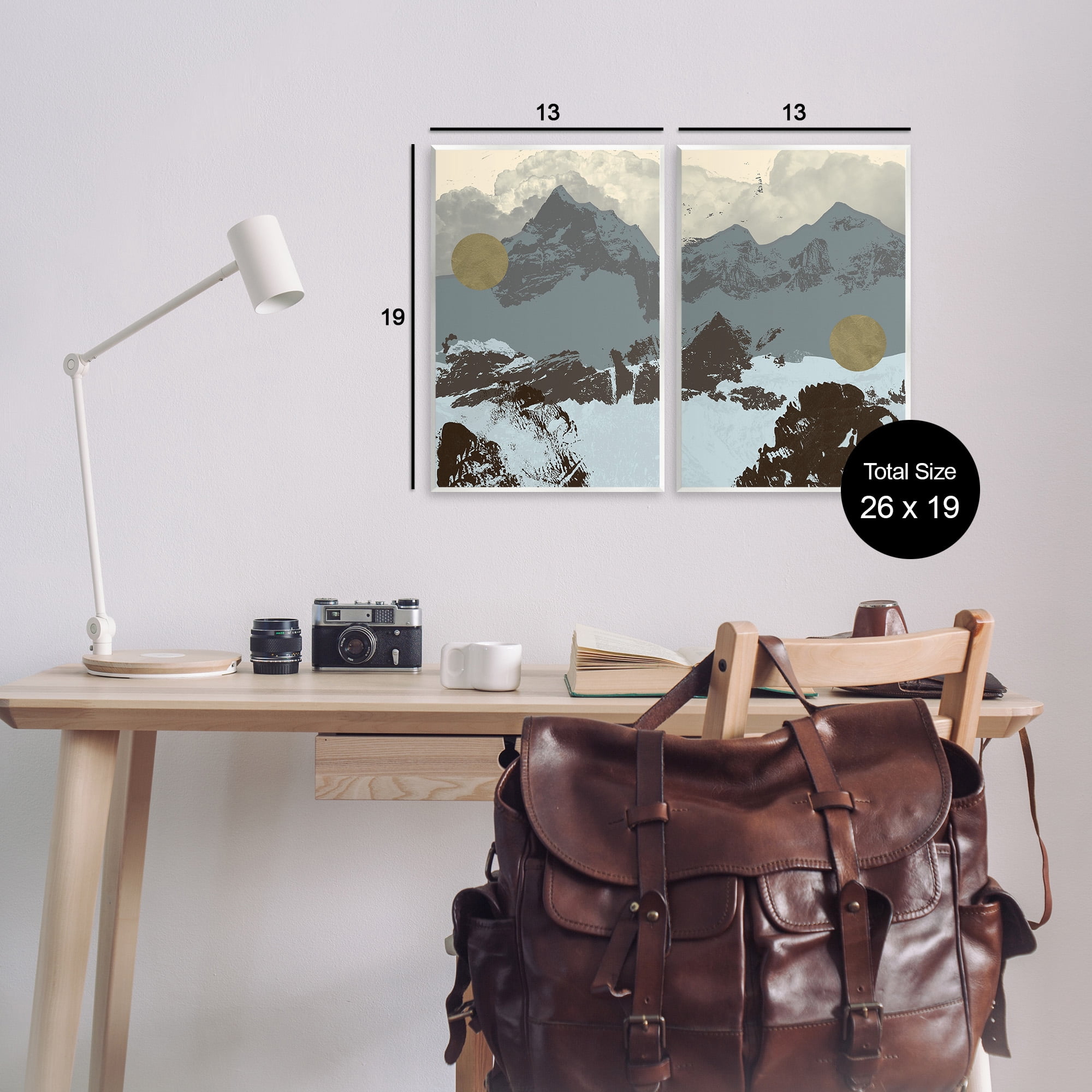 Stupell Industries Mountain Range over Abstract Landscape Painting Unframed Art Print Wall Art, 13 x 19, Set of 2