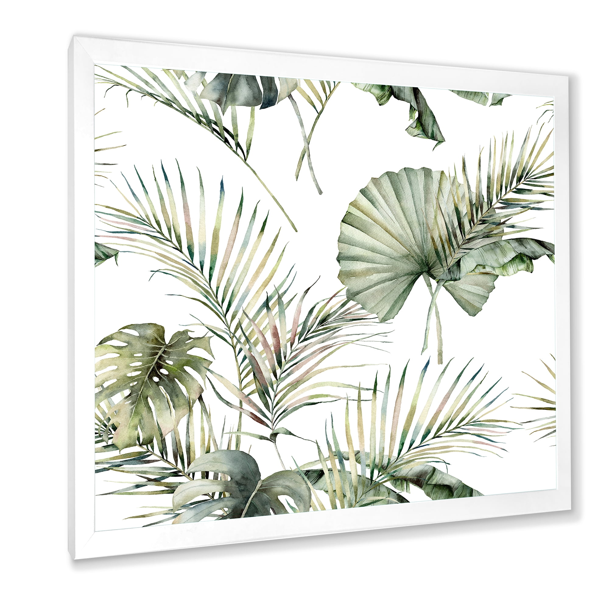 Designart 'Monstera and Coconut Leaves With Tropical Pattern' Traditional Framed Art Print