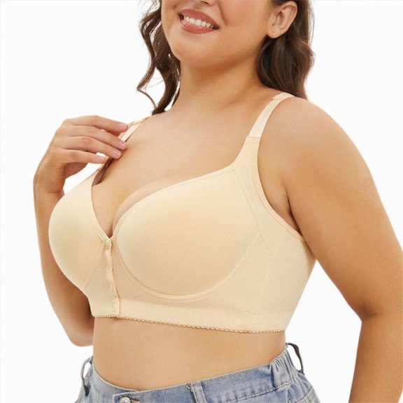 felwors Women Front Button Underwire Bra Full Coverage Plus Size Comfortable Bra (Light Yellow, 50E)