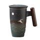 thumbnail image 1 of Taza de té con leche y tapa, original, hecha a mano, con asa de madera, divertida. G, 1 of 7