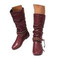 thumbnail image 2 of Womens Slouch Boots, Flat Heels Mid Wide Calf Zipper Ladies Fall Winter Fashion Boots, 2 of 8