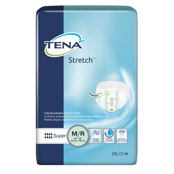 TENA Stretch Super Adult Brief Tab Closure Medium Disposable Heavy Absorbency, 67902 - Pack of 28