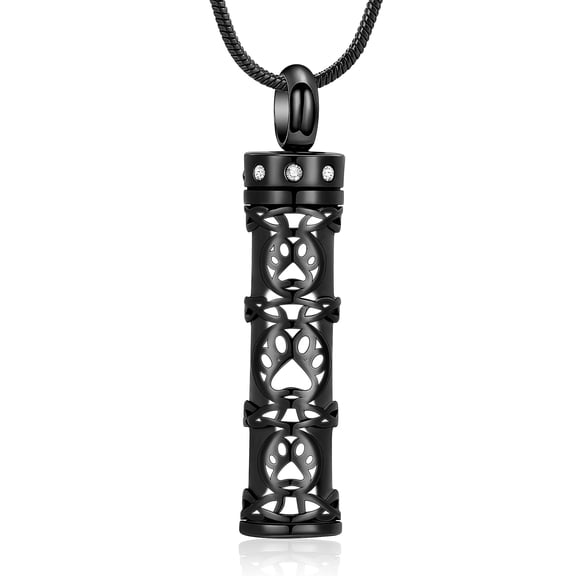 Pet Cylinder Cremation Jewelry Urn Necklace for Ashes Memorial Ashes Necklace with Paw Print Memorial Keepsake for Pet
