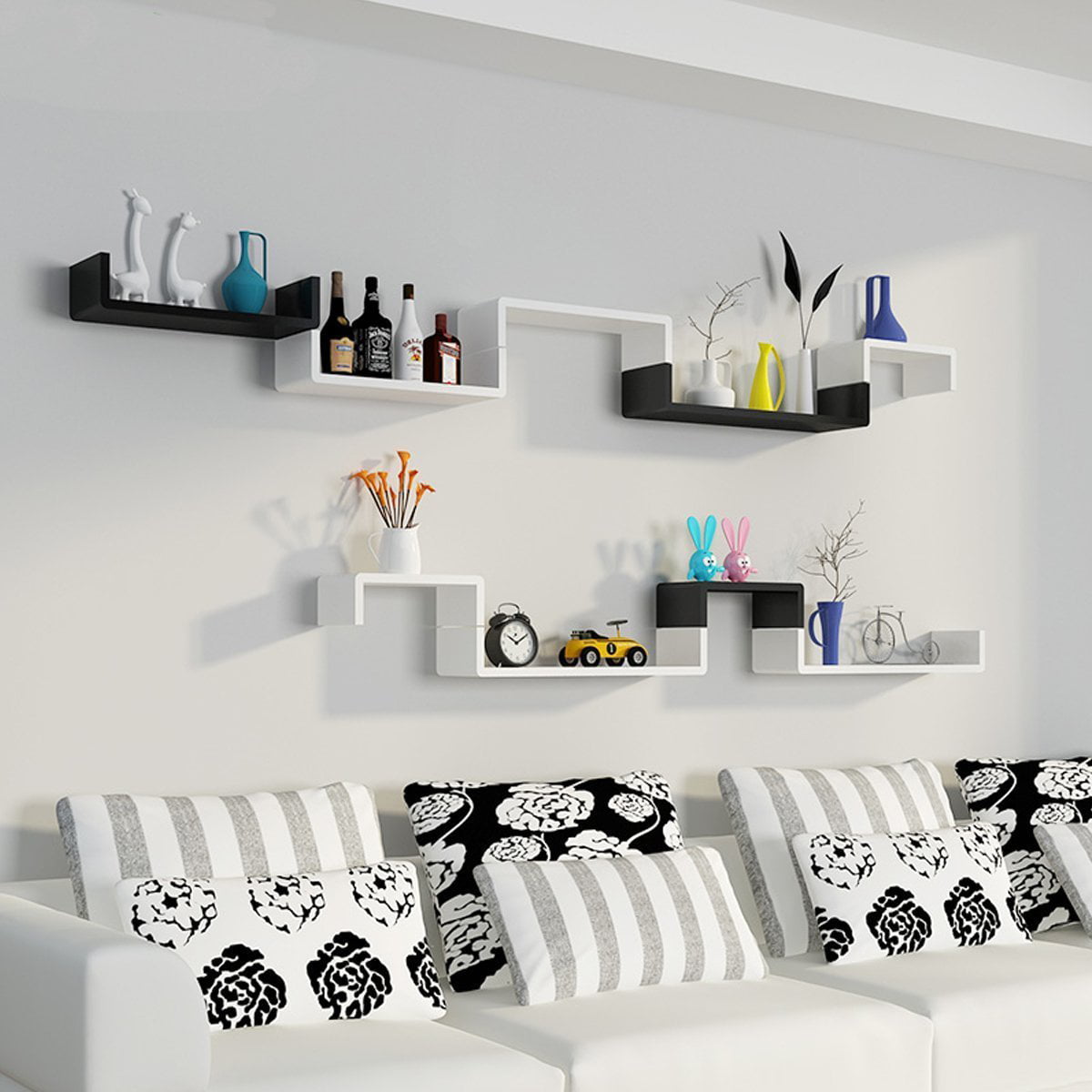 Set Of 4 Wall Mount Shelf Floating Display Home Decor White Shelves Furniture 