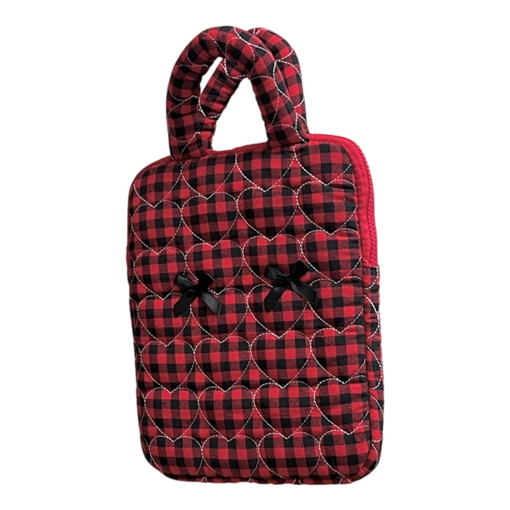 Computer Case Cloth Laptop Bag with Bows Design For Pad Tablets Travel Storage Case Checkered Shoulder Bag