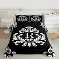 thumbnail image 2 of Homewish Initial Letter R Full Size Comforter Sets,Rustic Victorian Flower Bedding Comforter Set,White Damask Print Bedding Sets For Girl,Breathable Bedroom Decoration Reversible,3pcs, 2 of 8