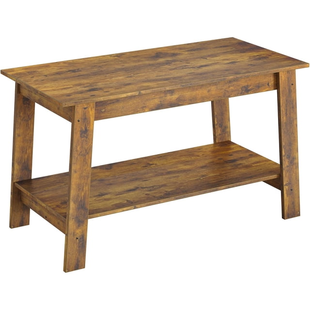 Table Basse Industrielle à 2 Niveaux, Table d'Appoint Étroite de 31,5 Pouces avec Rangement et Fini Rustique pour Salon et Chambre.
