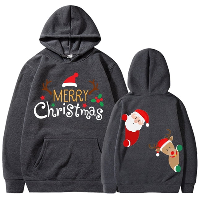 Bmisegm Sweat à Capuche Imprimé Lettre du Père Noël pour Femmes, Col à Revers, Plus Design Ample, Chandail en Molleton Décontracté pour Femmes GY1 TTG