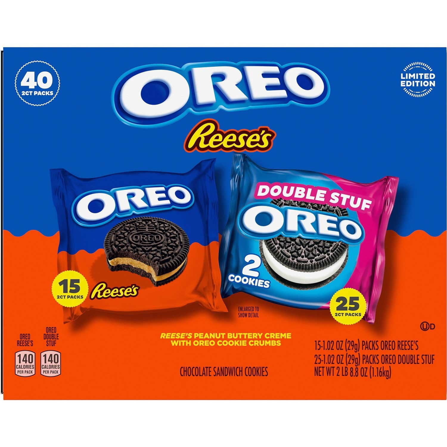 OREO REESE'S Peanut Buttery Creme & OREO Double Stuf Cookies Variety Pack, 1.02 oz., 40 pk.