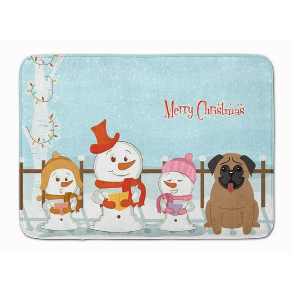 Merry Christmas Carolers Pug Brown Machine Washable Memory Foam Mat